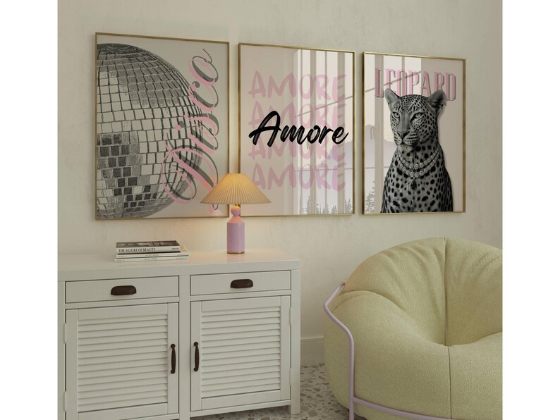 Set of 3 Pink Leopard Wall Art