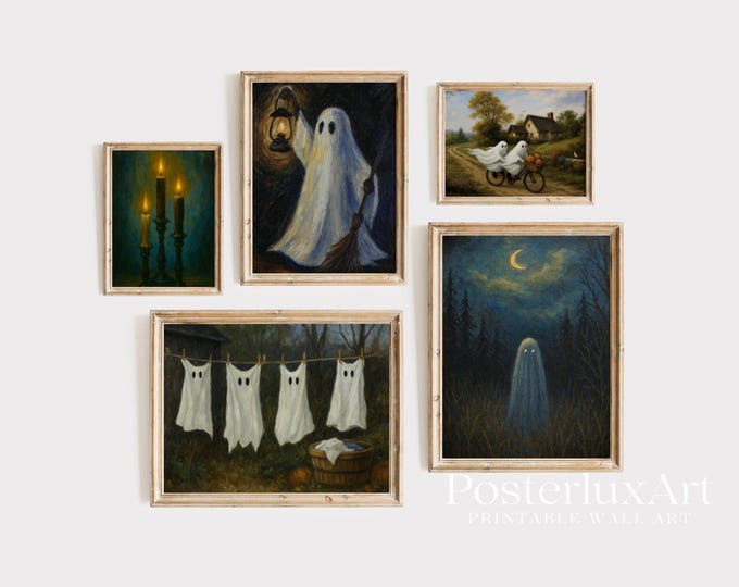 Halloween Gallery Wall Art Set of 5 – Spooky Rustic Dark…