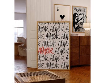 Amor Poster – Retro Amor Typography Art Print, Amore Wall Decor, image 2