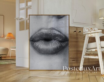 Black and White Kiss Lips Wall Art, image 3