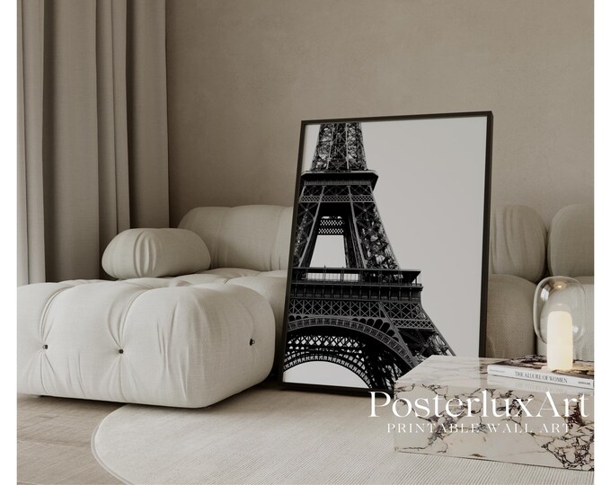 Eiffel Tower Wall Art | Black and White Paris Print…
