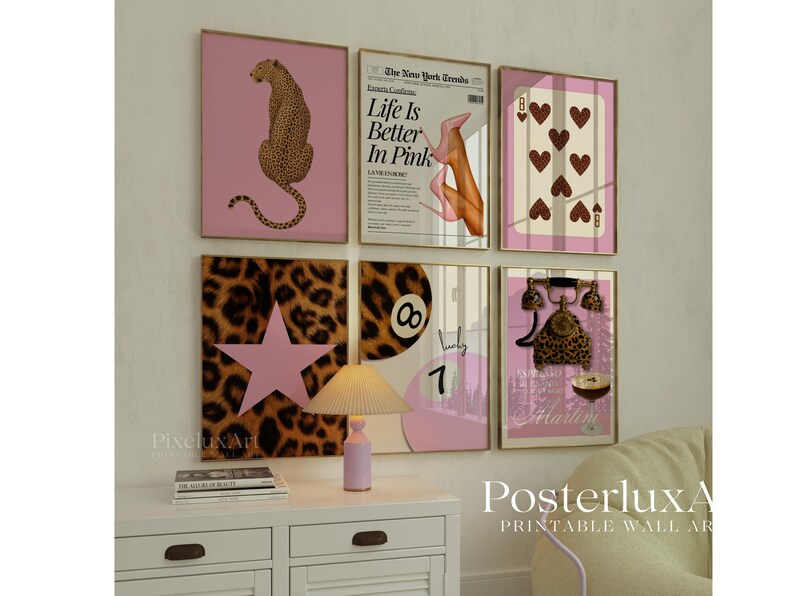 Pink Leopard Wall Art Set of 6