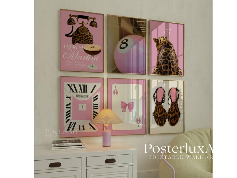 Set of 6 Pink Wall Art Set