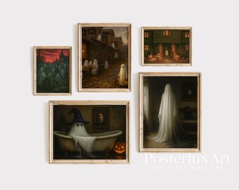 Vintage Haunted Ghost Wall Art Set of 5, image 1