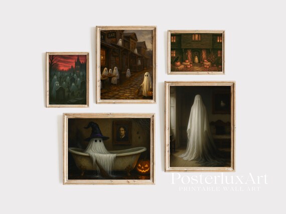 Vintage Haunted Ghost Wall Art Set of 5