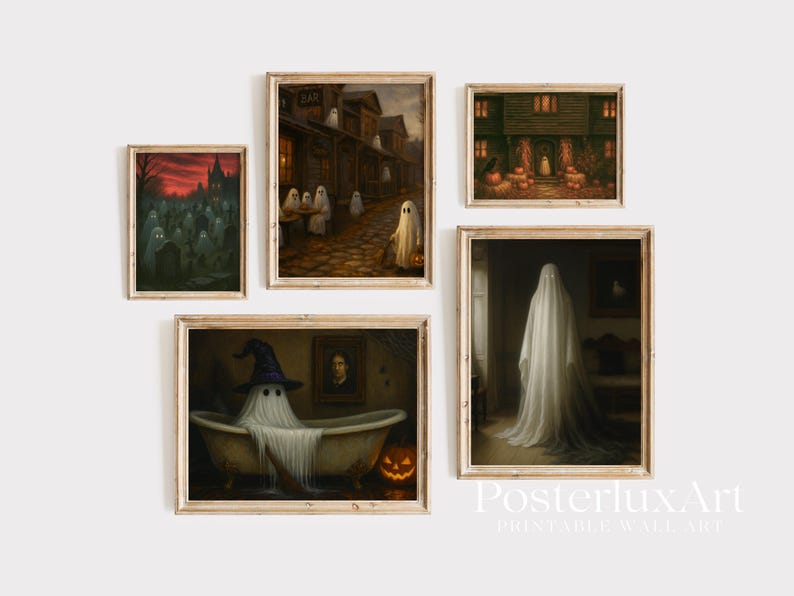 Vintage Haunted Ghost Wall Art Set of 5