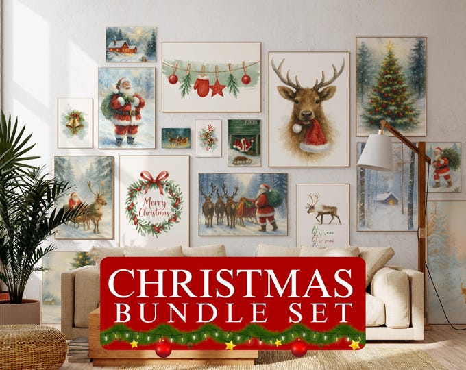 Christmas Wall Art Bundle | Santa Claus Paintings | Cozy…