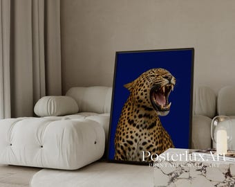 Set of 3 Navy Blue Leopard Wall Art, image 3