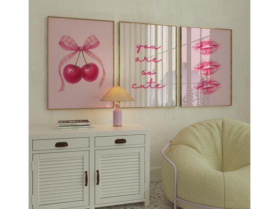 Y2K Pink Bows Wall Art Set
