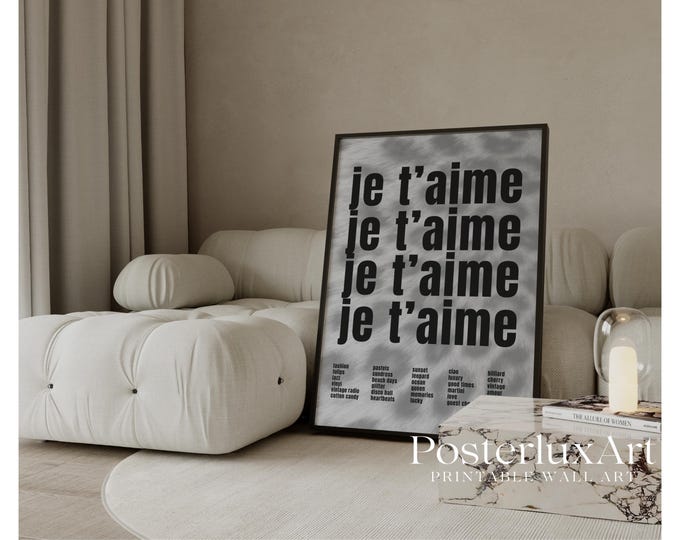 Je T’aime Print Art, French Quote Typography Poster, Black…