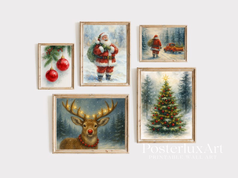 Vintage Christmas Wall Art Set
