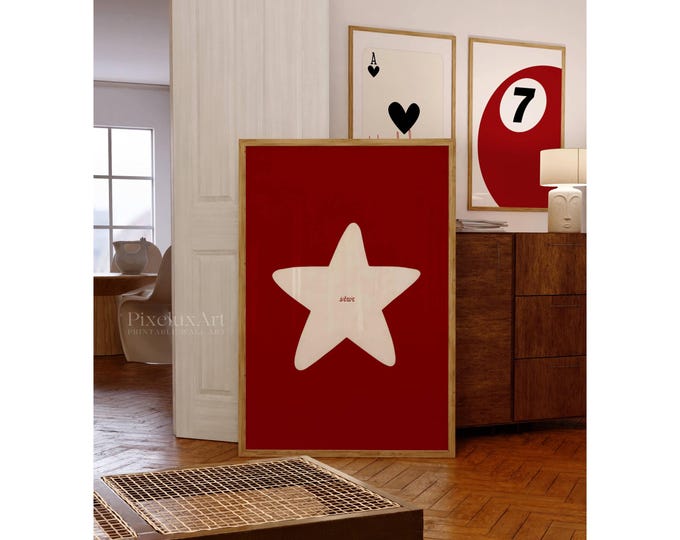 Hand Drawn Star Wall Art, Red Hand Drawn Print, Aesthetic…