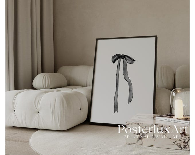 Black Ribbon Poster, Minimalist Bow Wall Art, Neutral…