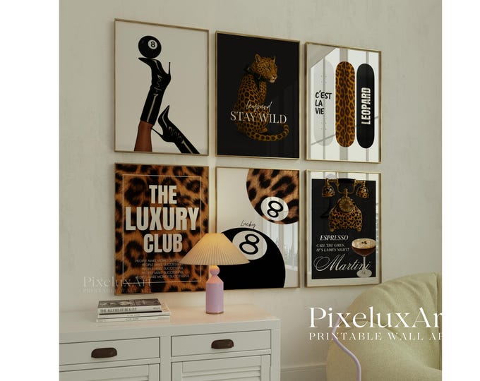Trendy Leopard Wall Art Set – 6 Trendy Posters, Y2K Fashion…