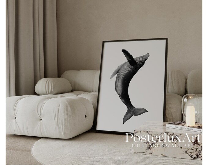 Black Whale Wall Art Print, Minimal Stockholm Style Ocean…