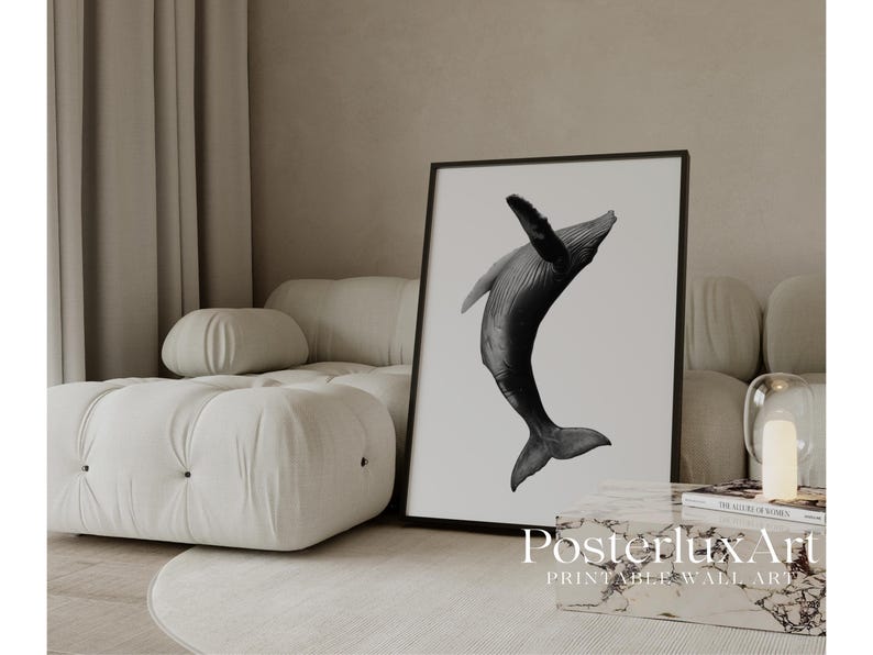 Black Whale Wall Art Print