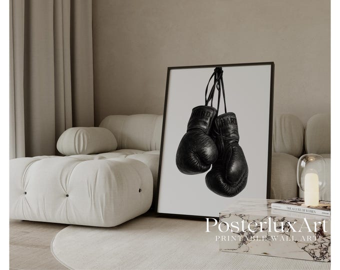 Black Boxing Gloves Wall Art | Minimal Monochrome Printable…