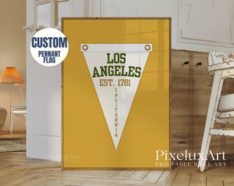 Custom City Pennant Flag, Vintage Pennant Custom Wall Art, Personalized Pennants Flags, Retro Collage Wall Art, Trend Dorm Room Decor