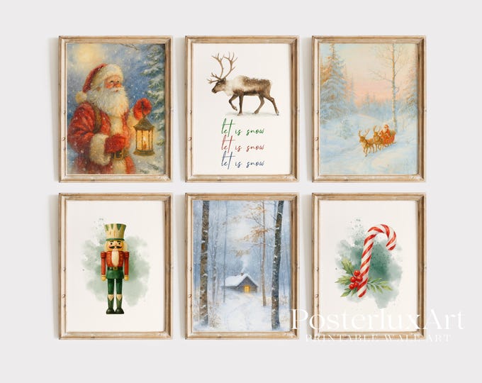 Christmas Wall Art Set | 6 Printable Holiday Posters…