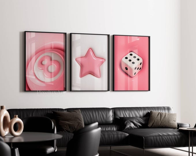 Pink Set of 3 Hypebeast Wall Art, 3D Wall Art, Trendy Urban…