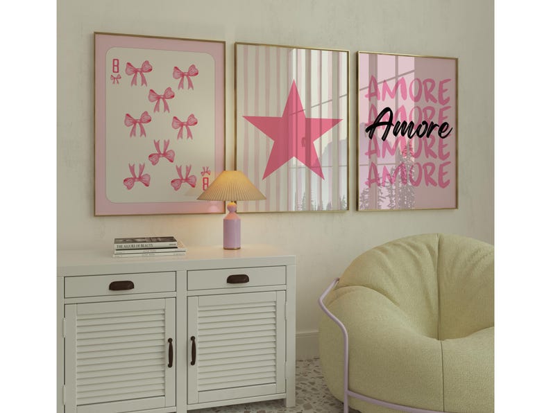 Retro Y2K Pink Wall Art Set