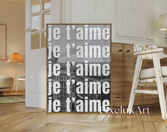Black And White Je T'aime Typography Print, image 3