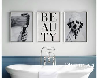 Black and White Funny Bathroom Wall Art Set, image 1