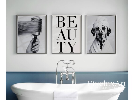 Black and White Funny Bathroom Wall Art Set