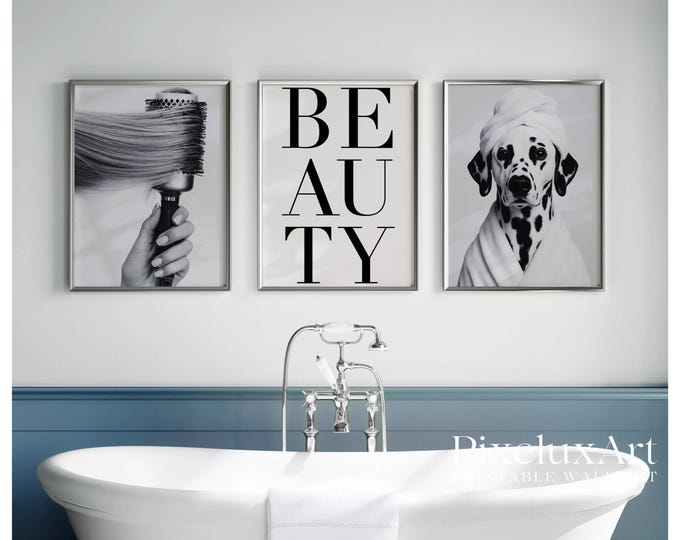 Black and White Funny Bathroom Wall Art Set | Cute Bathroom…
