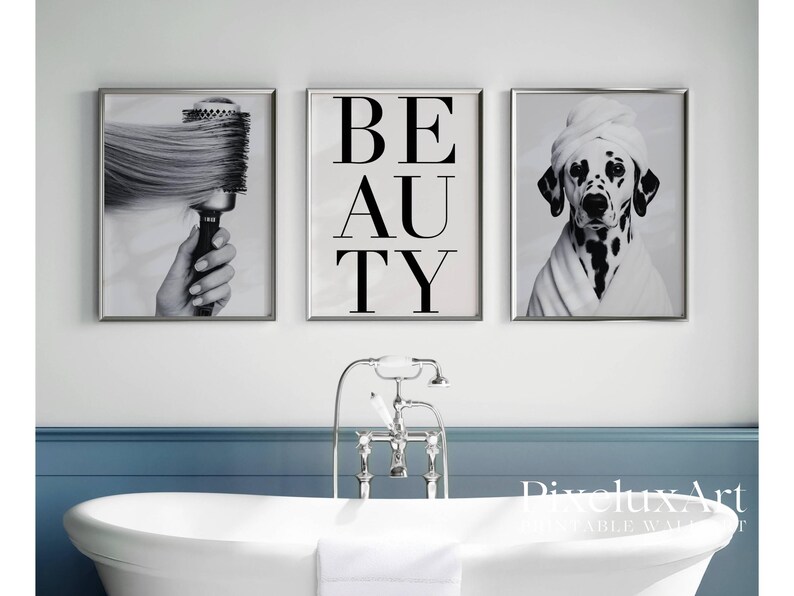 Black and White Funny Bathroom Wall Art Set