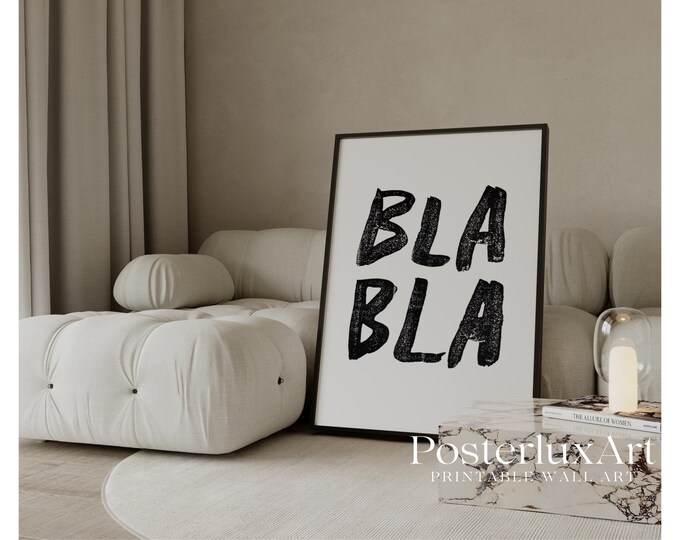 Bla bla Typography Print, Modern Minimal Wall Art…