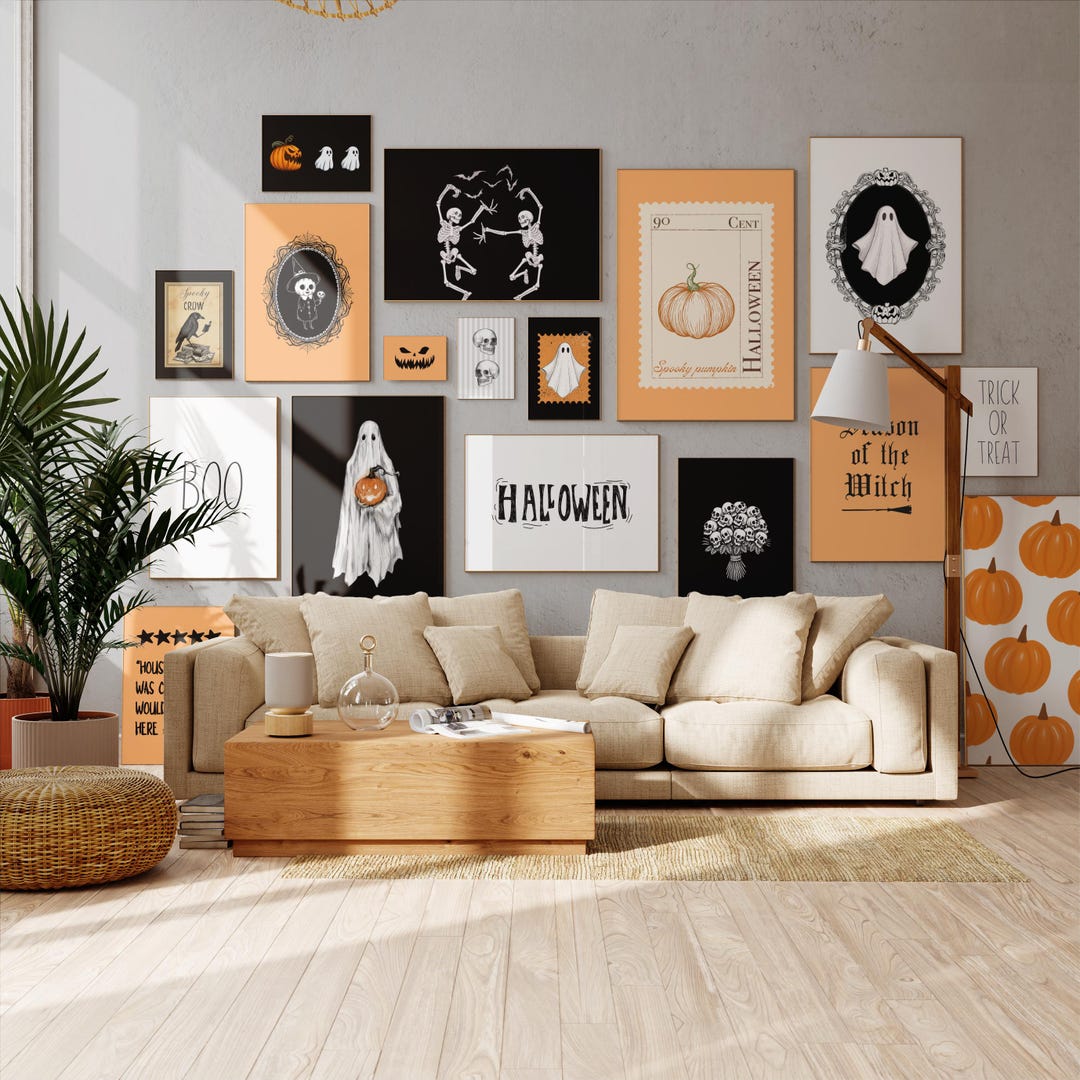 Halloween Wall Art Bundle Set of 18 – Spooky Ghosts, Pumpkins, Skulls ...