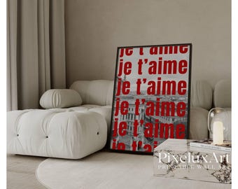 Je T'aime Typography Wall Art, image 1