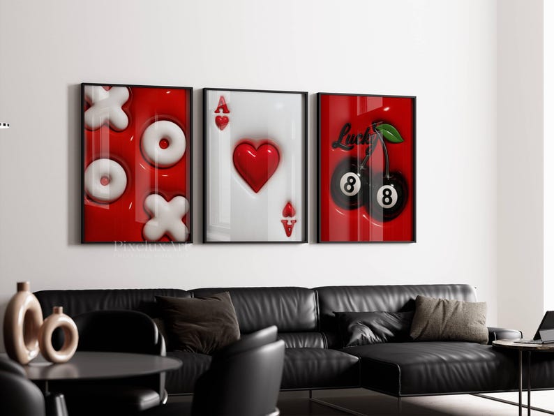 Red Set of 3 Hypebeast Wall Art