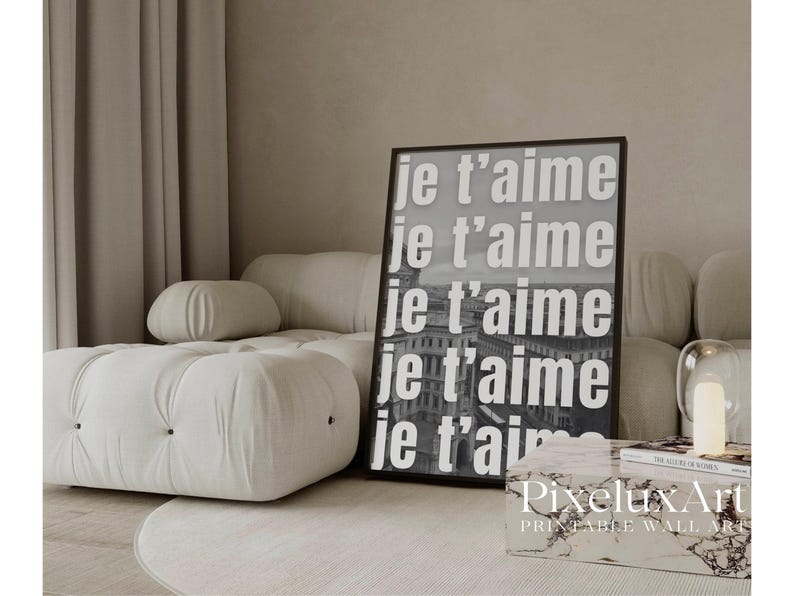Black And White Je T'aime Typography Print
