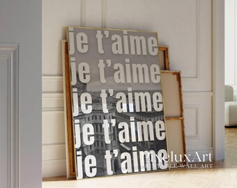 Black And White Je T'aime Typography Print, image 4