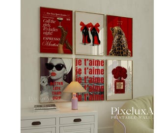Red Girly Leopard Wall Art Set, image 1
