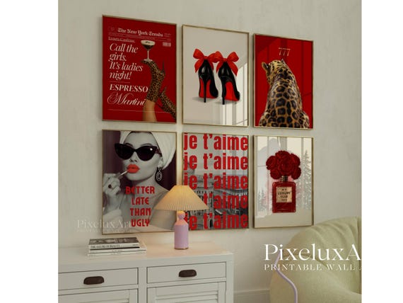 Red Girly Leopard Wall Art Set