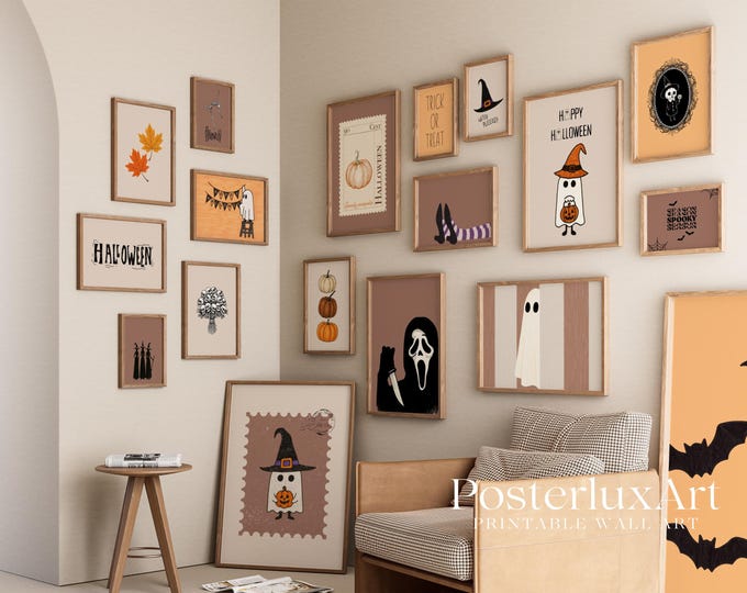 Vintage Halloween Wall Art Bundle Set of 18 – Ghost, Witch…