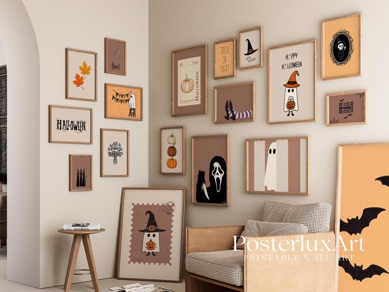 Vintage Halloween Wall Art Bundle Set of 18
