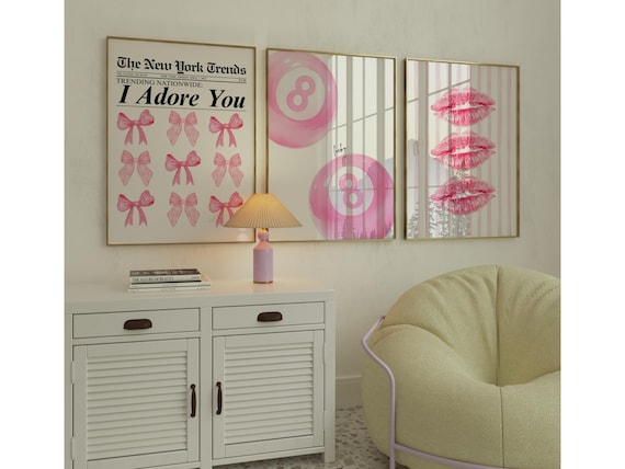 Retro Y2K Pink Wall Art Set
