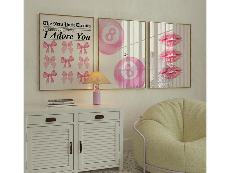 Retro Y2K Pink Wall Art Set