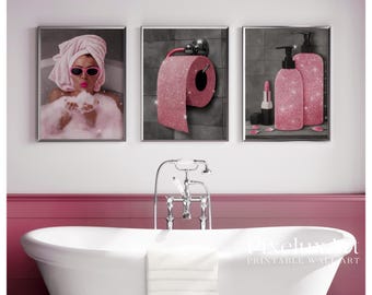 Pink Glam Bathroom Wall Art Set of 3, image 1