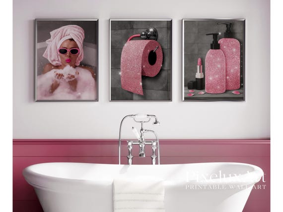 Pink Glam Bathroom Wall Art Set of 3