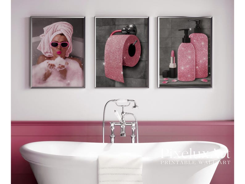 Pink Glam Bathroom Wall Art Set of 3