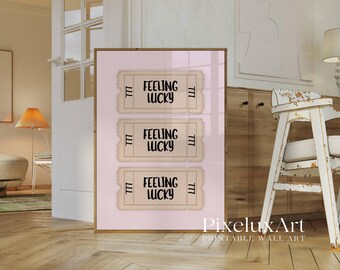 Pink Lucky Retro Girly Ticket Wall Art, image 1