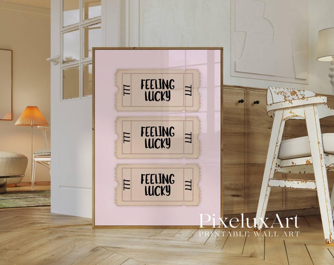 Pink Lucky Retro Girly Ticket Wall Art, Retro Pink Ticket…