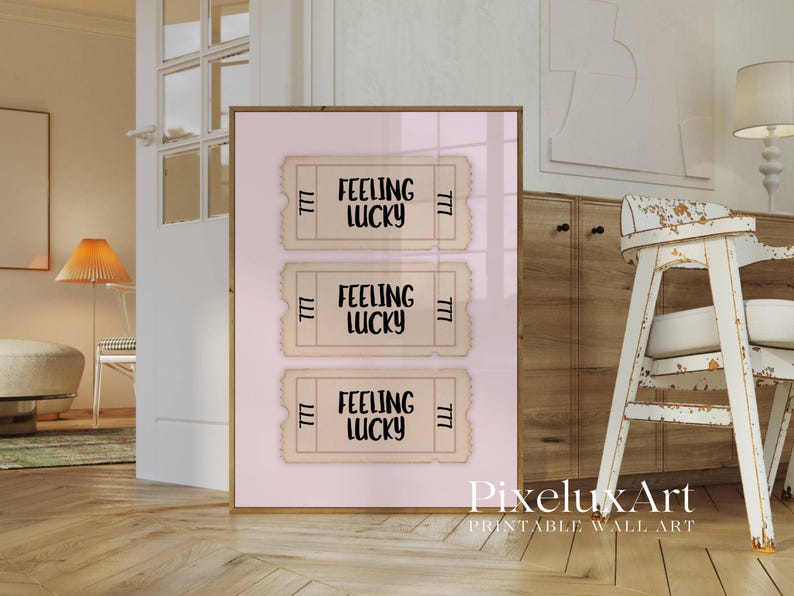 Pink Lucky Retro Girly Ticket Wall Art
