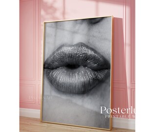 Black and White Kiss Lips Wall Art, image 5