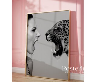 Black and White Woman and Leopard Wall Art Print, image 5